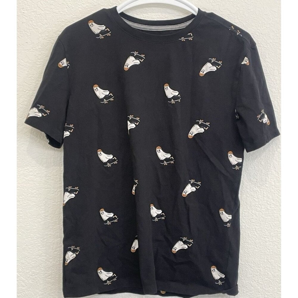 Old Navy Women's TShirt Black with Halloween Ghosts Skateboarding Fall Festive
